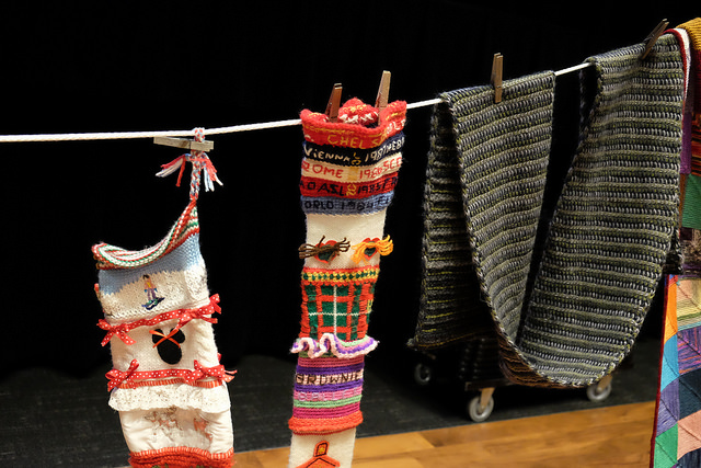 clothesline with knitted objects